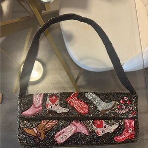 Beaded Western Boot Design Handbag